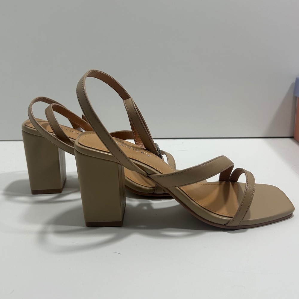 Lisa Vicky Violet-V Tan Camel Leather Strappy Block Heel Sandals Square Toe 6.5M